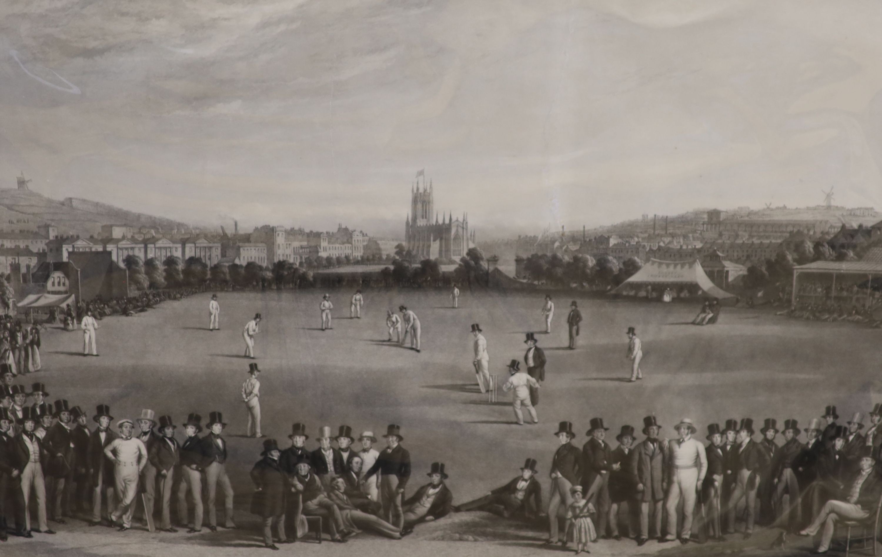 Phillips after Drummond and Basebe, engraving, The Cricket Match between Sussex and Kent at Brighton, overall 67 x 93cm, unframed